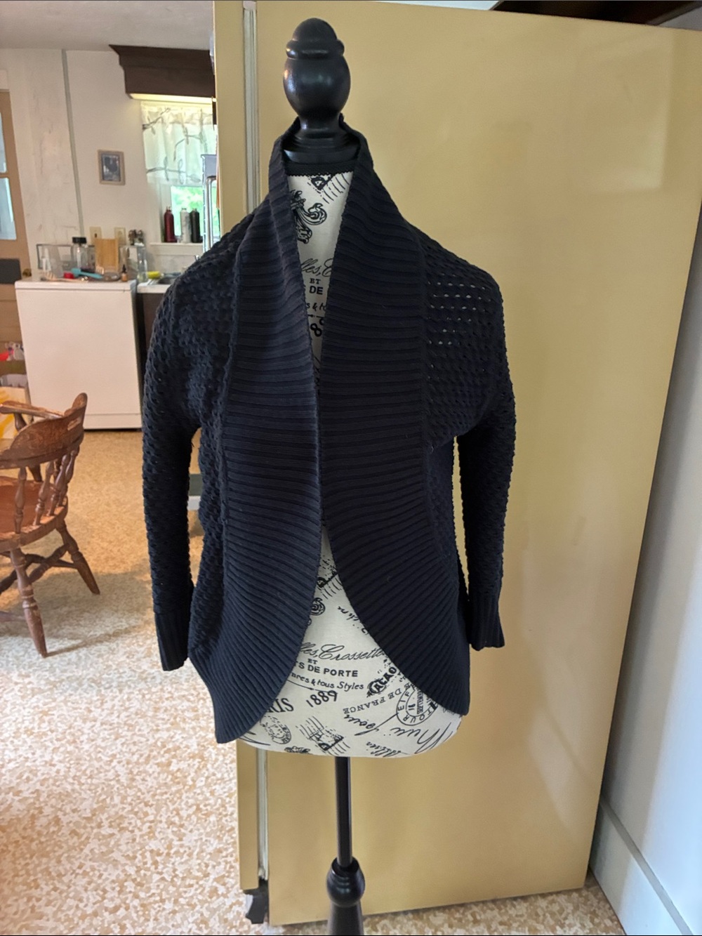 Converse Black Open-Front Shawl Collar Cardigan